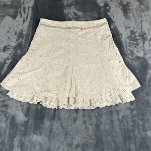 Joe Benbasset Mini Skirt Women SZ 9 White Flare Tiered Boho Cottage Flowy Eyelet